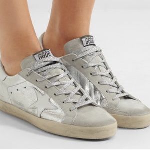 Golden goose superstar silver suede sneakers
